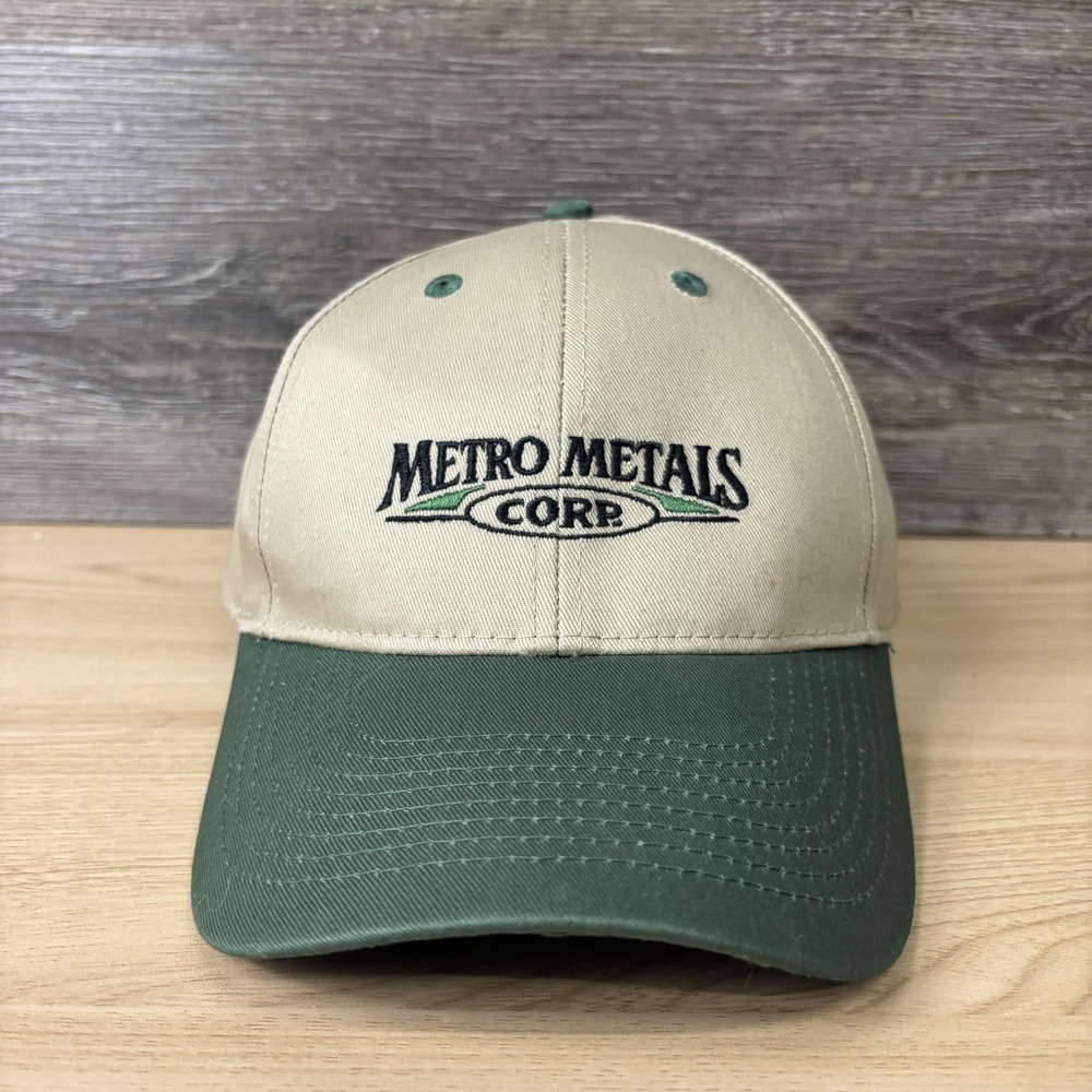 Metro Metals Corp Hat Cap Strap Back Khaki Green Embroidered Advertising Mens